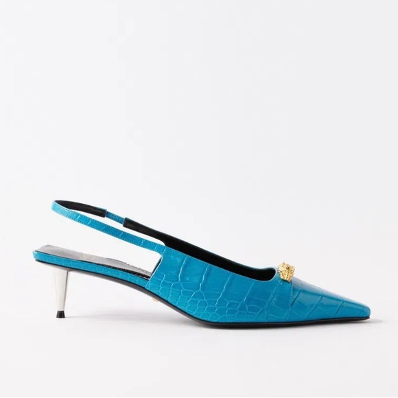 New in Box! Gucci Louisa Crocodile-Effect Leather Slingback Pumps 37.5, $1,250 - Picture 1 of 16